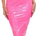 HDE Women's Latex Midi Bodycon Dress Vinyl Faux Leather Sexy Balconette Dresses (Large, Hot Pink)