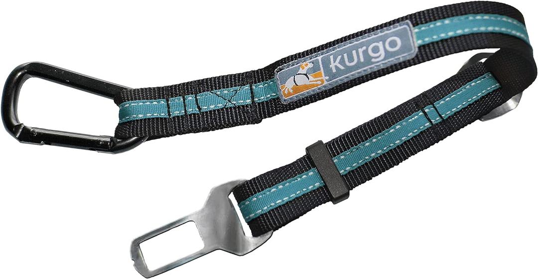 Kurgo Direct to Seatbelt Tether for Dogs, Adjustable Car Safety Belt Leash, Quick & Easy Installation, Works with Any Pet Harness, Carabiner Clip, Coastal Blue (1 Count (Pack of 1))