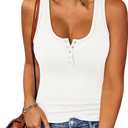 BTFBM Summer Tops for Women 2026 Scoop Neck Ribbed Henley Button Sleeveless Casual Spring Basic Tank Top Clothes Outfits (White, XL)