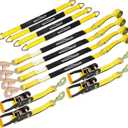 Heavy Duty Adjustable Car Tie Down Kit with Snap Hooks -Break Strength 10,000 lbs-Working Load 3333 lbs-Bonus Includes 4 Pack 36" Axle Straps with D-Ring(Yellow)