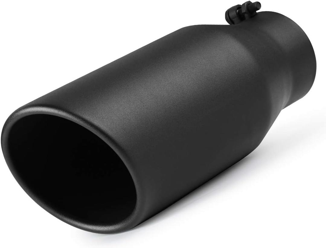 A-KARCK Exhaust Tip 4 Inch Inlet, Universal 4'' Inlet 6" Outlet 15" Long Stainless Steel Bolt On Exhaust Tailpipe Black Muffler Tip for Truck