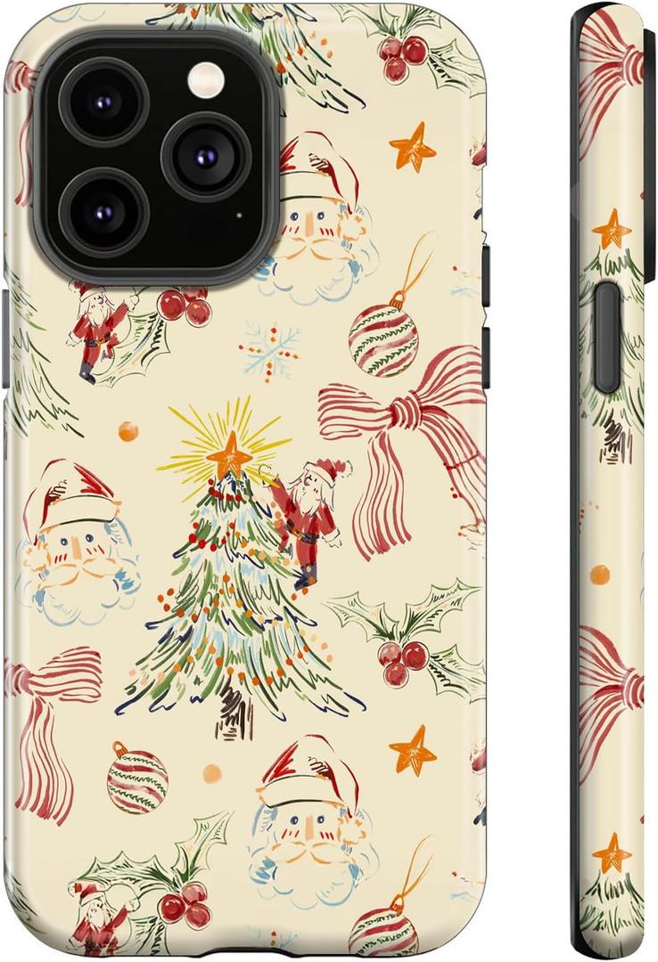 Case for iPhone 14 Pro Max, Christmas Tree Floral Phone Case for Girl Women Boy Men, Hybrid Durable Shockproof Soft Silicone Cover