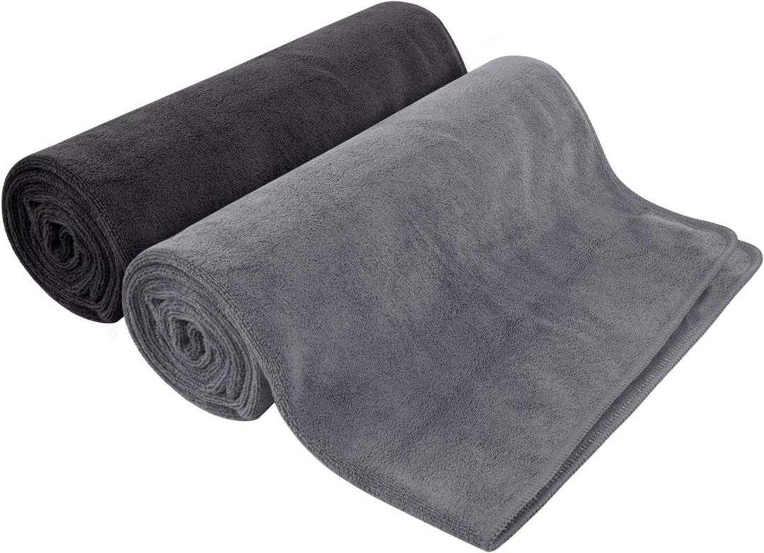 SUNLAND Microfiber Gym Bath Towel Ultra Soft Travel Camping Towel Super Absorbent Swimming Sport Towels for Adults and Children (Black+grey)