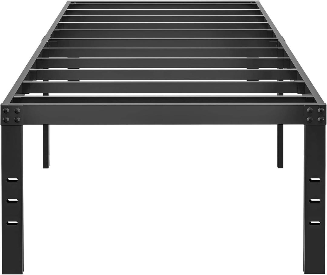 20 Inch Twin XL Size Bed Frame, No Box Spring Needed, Heavy Duty Black Metal Platform Mattress Foundation with Steel Slats, Non-Slip Noise Free Easy Assembly, Large Storage