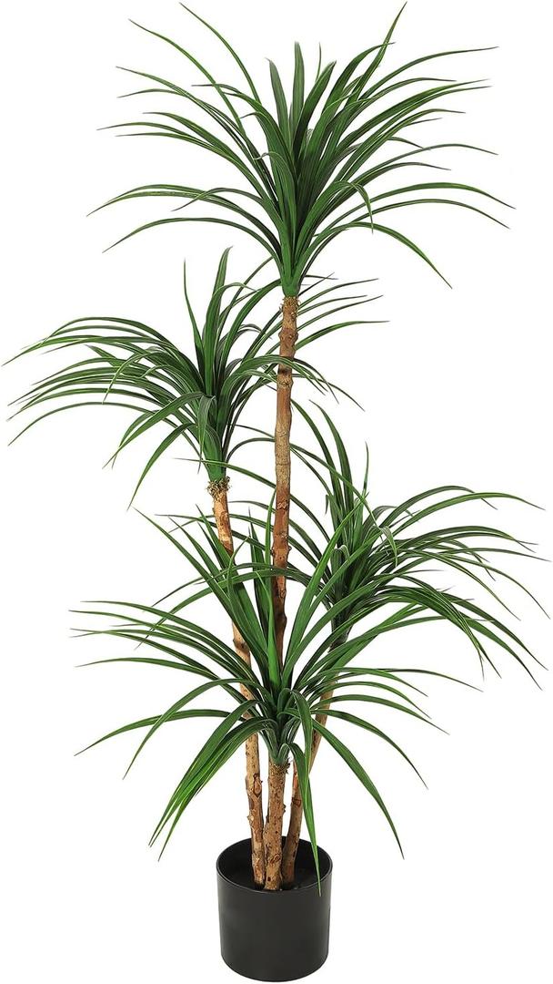 4 Ft Artificial Dracaena Tree, Realistic Fake Dracaena Plant, Tall Dracaena Houseplant for Indoor Dcor, Adjustable Lifelike Faux Tree, Ideal for Photo Backdrops, Nursery, Living Room, Office