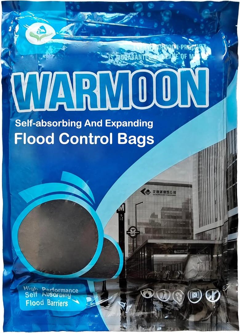 Warmoon Self-Absorbing Flood Barriers (8/10/12ft) - Sandless Water Activated Bags, Reusable Flood Protection for Home & Commercial Use (12ft (1-Pack))