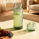 Mouthwash Dispenser for Bathroom, 21.6Oz Vintage Glass Water Carafe Set with 6Oz Tumbler Lid, Bedside Carafe for Guest Rooms, Office Nightstand, and Home Dcor-Green