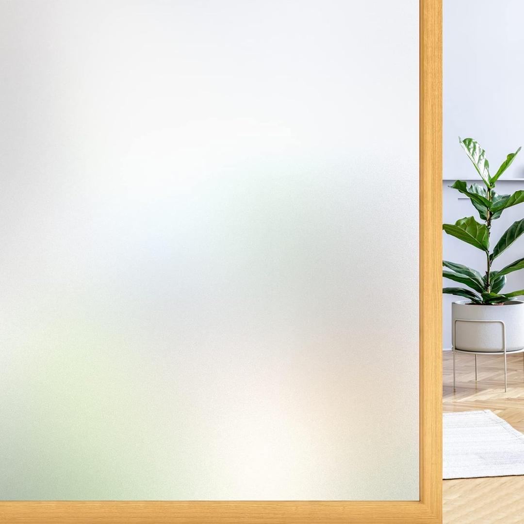 rabbitgoo Window Privacy Film, Frosted Glass Window Clings, Static Cling UV Heat Blocking Door Stickers for Home Bathroom, Removable Indoor Decal Coverings Day and Night, Pure, 11.8 x 157 Inches