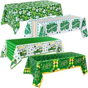 Oudain 4 Pcs 54 x 108 Inches St Patrick's Day Shamrocks Tablecloth Table Cover St Patricks Day Table Decorations for Saint Patrick Day Party Decoration Picnic Dinner Decor Supplies