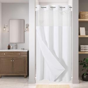 Eachope Stall No Hooks Needed Linen Textured Shower Curtain with Snap-in Fabric Liner Set,Hotel Luxury Decor Shower Curtains for Bathroom,Waterproof & Washable,60Wx74H,White