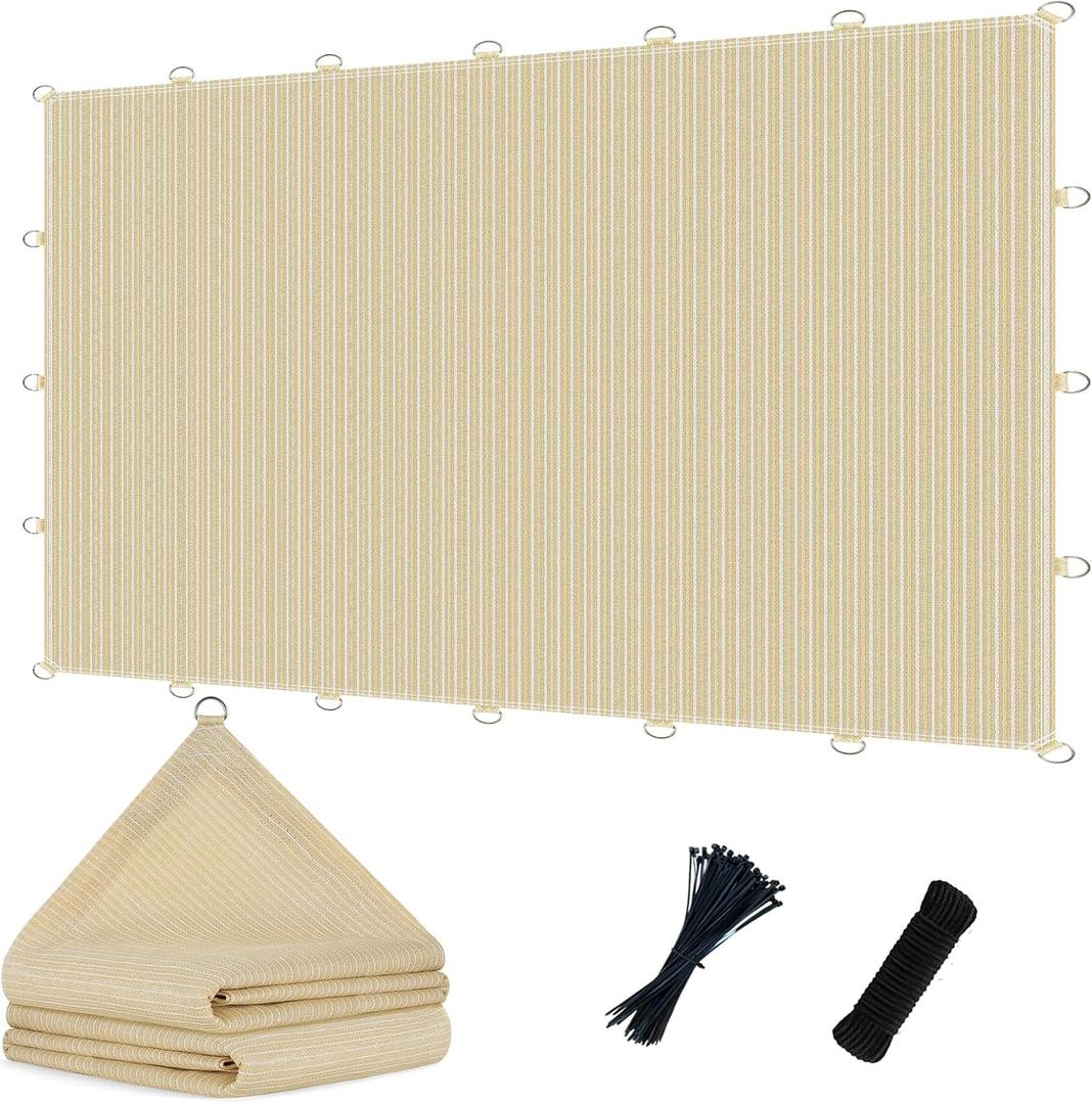 POYEE 90% 10x30ft Sun Shade Cloth with Reinforced Corner Webbing & D-Rings, Pergola Shade Cover – Breathable 200GSM HDPE Fabric for Patio, Garden, Deck & Backyard (Beige)