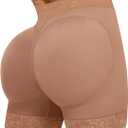 SHAPELLX Butt Lifting Shapewear For Women Tummy Control Faja Shaping Shorts Thigh Slimming Panties Mid Waisted Shaper (Brown, Large)
