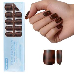 Dsixnails 150Pcs Tortoiseshell French Tip Press on Nails, Short Square Soft French Gel Nail Tips 15Sizes, Pre-Lasting Reusable Fake Nails, Salon Quality Soak Off False Nail Tips for Women Girl Gift