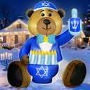 TURNMEON 6 Ft Height Hanukkah Inflatables Decorations Bear Holding a Dreidel and Menorah with Built-in LED Lights Blow up Inflatables Chanukah Decorations Outdoor Yard Garden Lawn Home Holiday Party