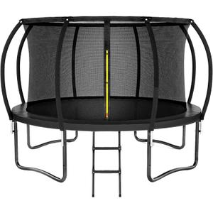 Kiivakii Trampoline 12 14 16FT, Outdoor Big Trampolines for Kids and Adults, Recreational Trampolines with Basketball Hoop and Stakes, Big Round Trampoline with Sprinkler for Backyard (Black)
