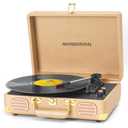 MANGOSTAN Record Player 3 Speed Bluetooth Portable Suitcase, Vinyl Phonograph with Built-in Bass & Speakers, Belt-Driven LP Player Support AUX-in RCA Line Out Headphone Jack, Champagne Gold
