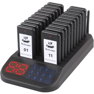 Restaurant Pager System, 20 Beepers, Wireless Calling System Customers Waiting Beepers for Queue in Restaurants Food Truck Churches Hospital Hotel Bar Eatery with Vibration Flash and Buzzer