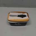 ALELION Black Butter Dish with Lid and Knife for Countertop - Airtight Ceramic Butter Keeper Container with Thick Acacia Wood Lid for Counter or Fridge - for Farmhouse Kitchen Decor and Accessories