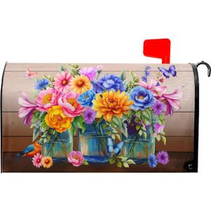 Spring Summer Flowers Mailbox Cover Magnetic Large Size 21"x25" Inch Welcome Spring Floral Mailbox Covers Decals Watercolor Abstract Floral Letter Post Box Cover Outdoor Outside Decorations for House