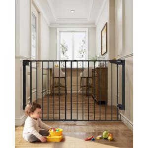 Cumbor Expandable 31.6-48" Baby Gate for Stairs, Wall-Mounted, 2-in-1 No Bottom Bar Dog Gate Indoor, Pet Gate for Doorways with Large Walk Thru Door, Child-Proof Safety Gate for Kids (Black)