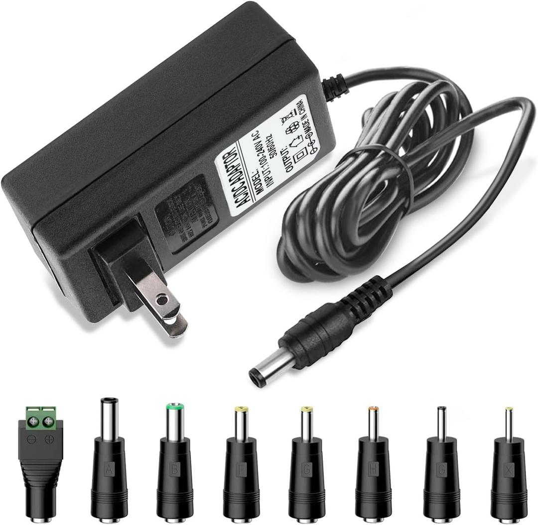 20V 2A AC DC Power Supply Adapter 20 Volts 2 Amps US Wall Charger, DC Plug 5.5x2.1mm & 2.5mm for 20volt 0.5A 0.8A 1A 2A, 500mA 800mA 1000mA 2000mA Equipment with 8 Tips ac dc adapter 100-240v, 50/60hz