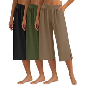 3 Pack Women's Capri Pants Capri Joggers Loose Cropped Workout Sweatpants Running Lounge Pants with Pockets (L)