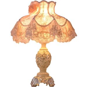 Pink European Style Desk Lamp with Fabric Shade,Victorian Table Lamp with E27 Bulb and Button Switch European Vintage Lamps for Bedroom Living Room Office Study