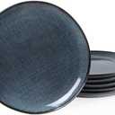 famiware Moonlight Salad Plates Set of 6, 8 Inch Plates Set with Linen Finish, Serving Dishes for Kitchen, Handmade Stoneware Dinnerware, Scratch Resistant, Microwave and Dishwasher Safe, Dark Blue