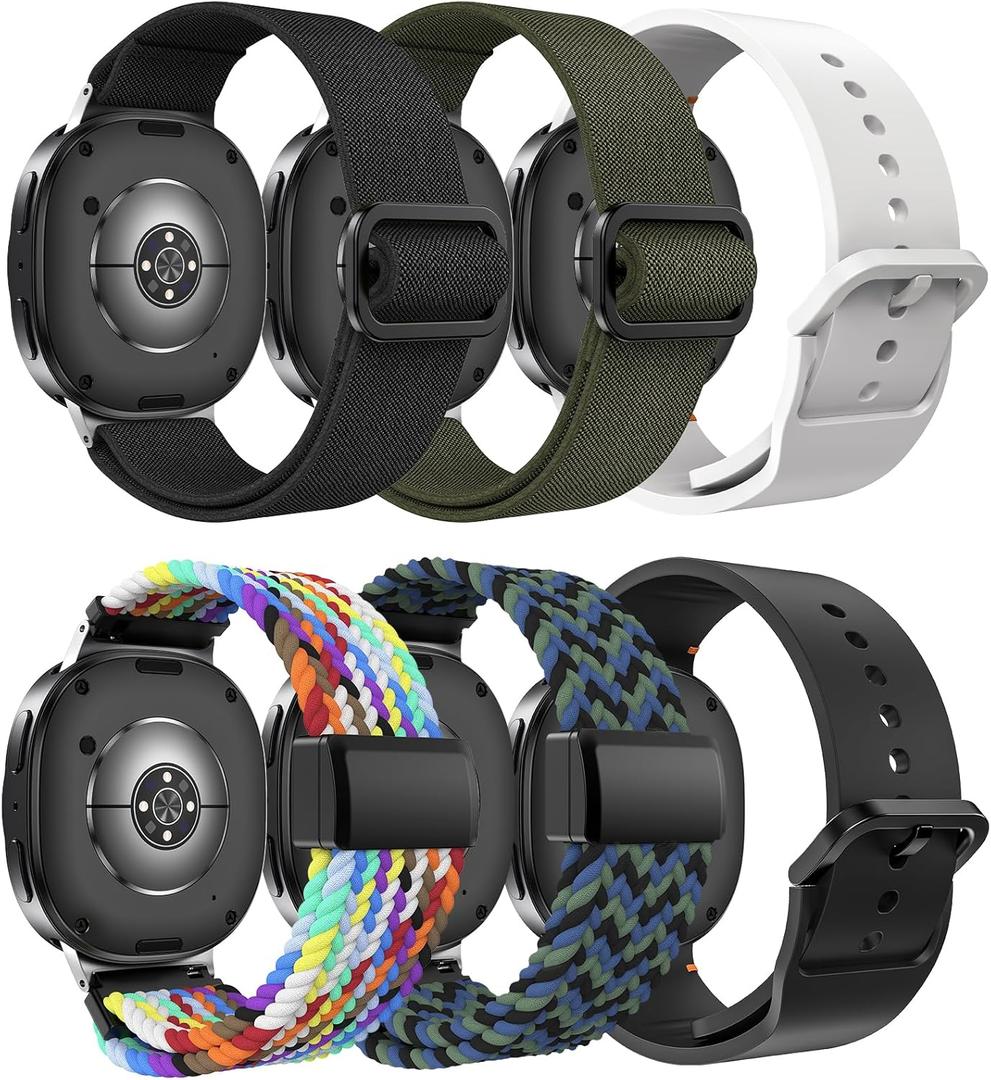 Tensea 6 Pack Bands Compatible with Samsung Galaxy Watch 8 40mm 44mm 8 Classic 46mm Band Accessories, Elastic Nylon Sport Loop Strap/Magnetic Braided Wristband/Soft Silicone Watchband for Men Women