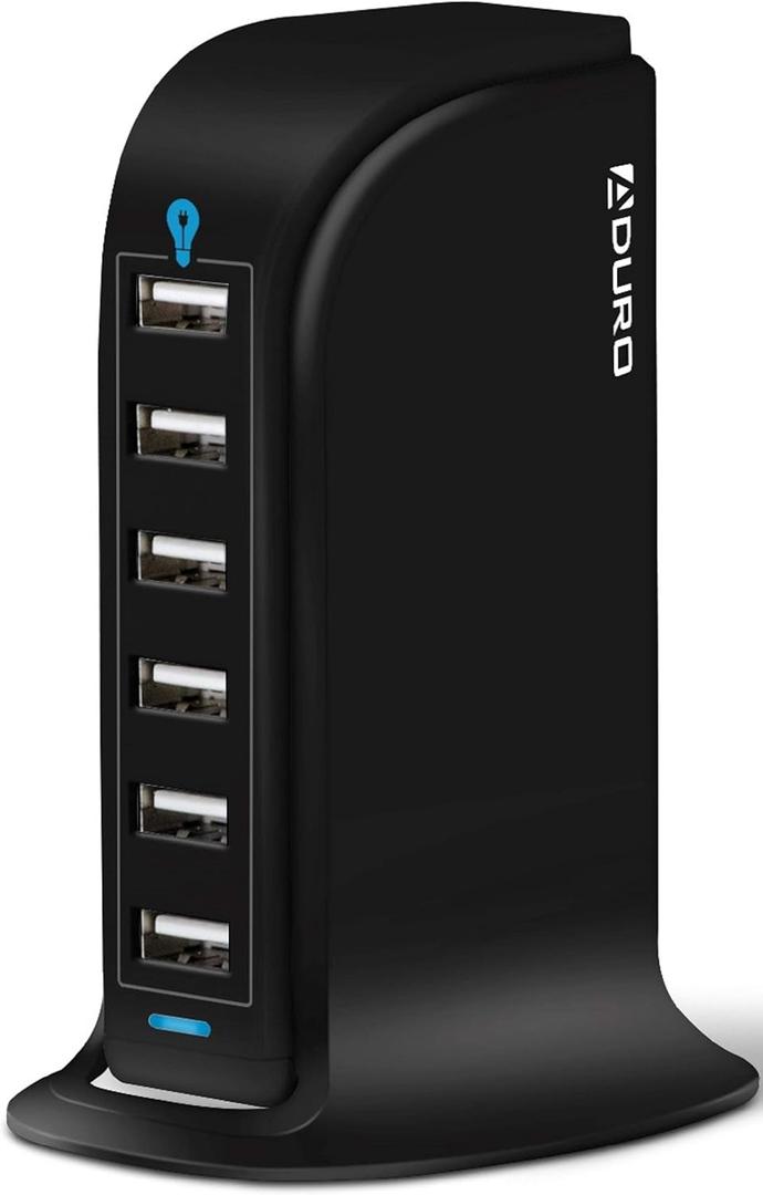 Aduro 40W 6-Port USB Desktop Charging Station Hub Wall Charger for iPhone iPad Tablets Smartphones with Smart Flow (Black)