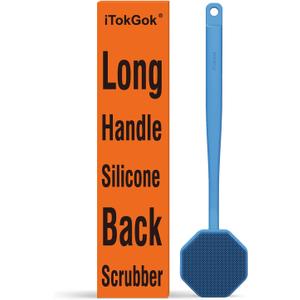 iTokGoK All New Premium Silver-Infused Silicone Back Scrubber with Long Handle Back Brush for Shower, Back Brush Long Handle for Men and Women, Ergonomic No-Slip Handle, Long-Lasting (Blue)