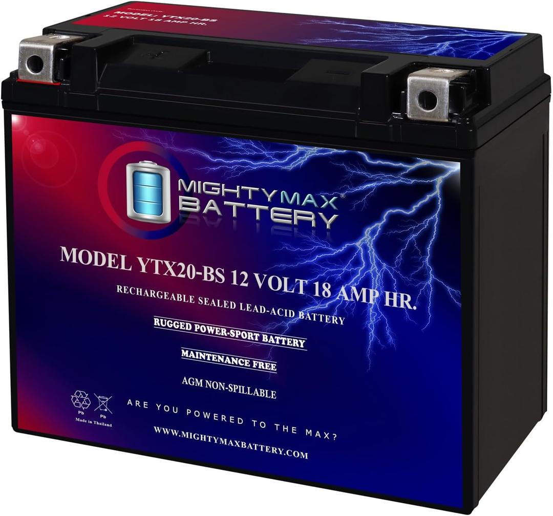 Mighty Max Battery YTX20-BS -12 Volt 18 AH, 270 CCA, Rechargeable Maintenance Free SLA AGM Motorcycle Battery