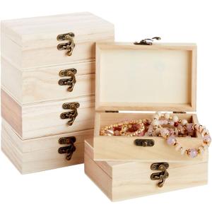 Juvale Unfinished Wooden Boxes for Crafts with Hinged Lids and Front Clasps for Jewelry, Crafts, Storage (6x4x2 In Wooden Box) 6 Pack