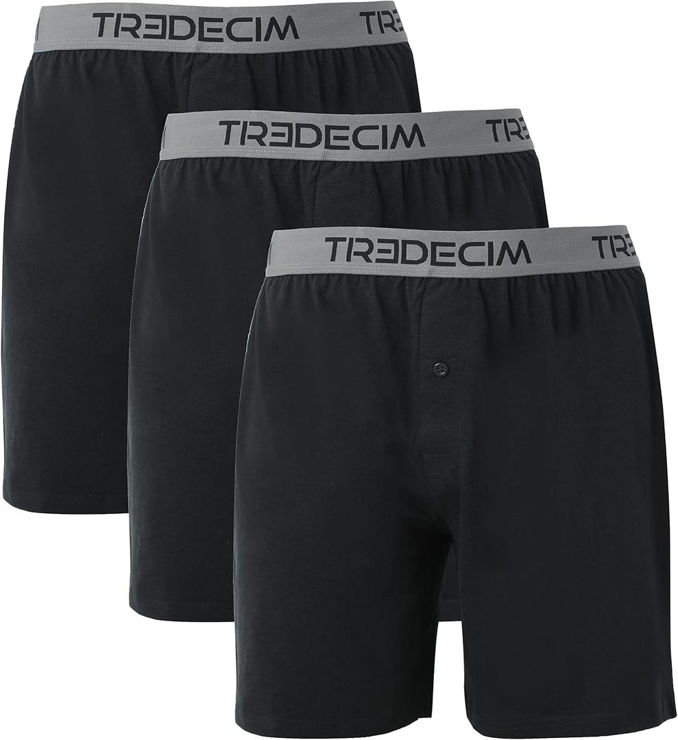 TREDECIM Mens Organic Cotton Classics Knit Boxers Shorts Comfort Relaxed Underwear 3 Pack (Medium, Black)