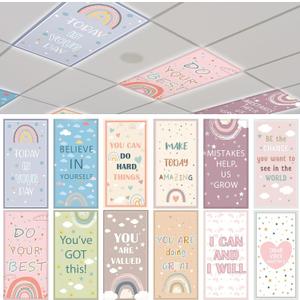Grinsvalley 12 Pcs Fluorescent Light Covers 4 x 2 ft Magnetic Ceiling Light Cover 120 Magnets Inspirational Boho Rainbow Lamp Filters Easy Install for Classroom School Office Home Drop Decorative