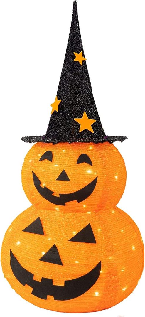 NEROSUN Halloween Decorations, 3 FT Pop Up Collapsible Pumpkin, Pre-Lit 50 LED Lighted Pupmkin Man with Star Hat, Jack o' Lantern with Metal Stand for Outdoor Indoor Garden Yard Home Party Decor