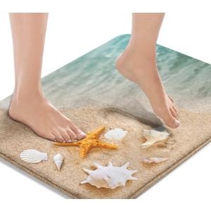 Britimes Bath Mat for Bathroom, Beach Starfish Sea Shell Washable Cover Floor Rug Carpets Floor Mat Bathroom Decorations 20x32 Inches for Kitchen Bedroom Indoor (1'8" x 2'8" (Rectangular))