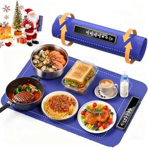 Warming mat for Food, Food Warming Mat - New Upgraded Fast Heating Silicone Electric Warming Tray, Larger Touch Screen, Higher Feet, Roll Up Warming Mat for Food, Portable Food Warmer, Blue