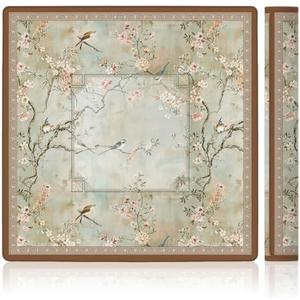 LZYRF Vintage Chinoiserie Cherry Blossom Mahjong Mat 31.5 x 31.5 in, Cottagecore Botanical Floral Bird Anti Slip and Noise Reduction Game Table Cover for Mahjong Dominoes Card Board Tile Games