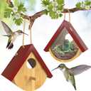 2 Pack Hummingbird House, Window View Wooden Bird Houses for Outside Hummingbird Houses for Nesting, Hanging Chickadee House for Indoor Outdoor with Hemp Ropes