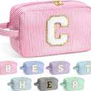 YOOLIFE Birthday Gifts for 6 7 8 9 10 11 12 13 14 15 Year Old Teen Girl - Initial Makeup Bag Letter Toiletry Pouch Cosmetic Case, Personalized Teen Girl Gifts Trendy Stuff, Pink C