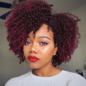 Quantum Love Short Kinky Curly Wigs Side Part Afro Curly Wig for Black Women Ombre BurgundTwist Out African American Synthetic Wigs