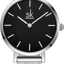 SHENGKE SK Ultra Thin Minialist Women Watches Simple Two Hands Ladies Dress Watch Leather Strap