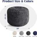 Round Ottoman,Corduroy Pouf Ottoman Foot Rest,Storage Footstool for Living Room,20x15 Soft Floor Poufs,Memory Foam Filling - Dark Grey, 20x15 in