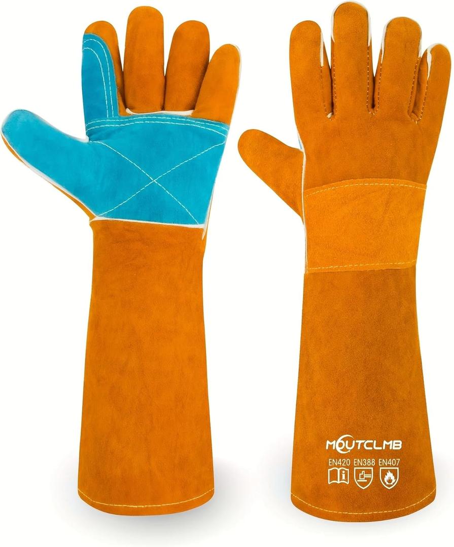 17.7In Cat Gloves, Animal Handling Gloves Bite Proof with Double Leather Pet Grooming for Cats & Dogs (Large)