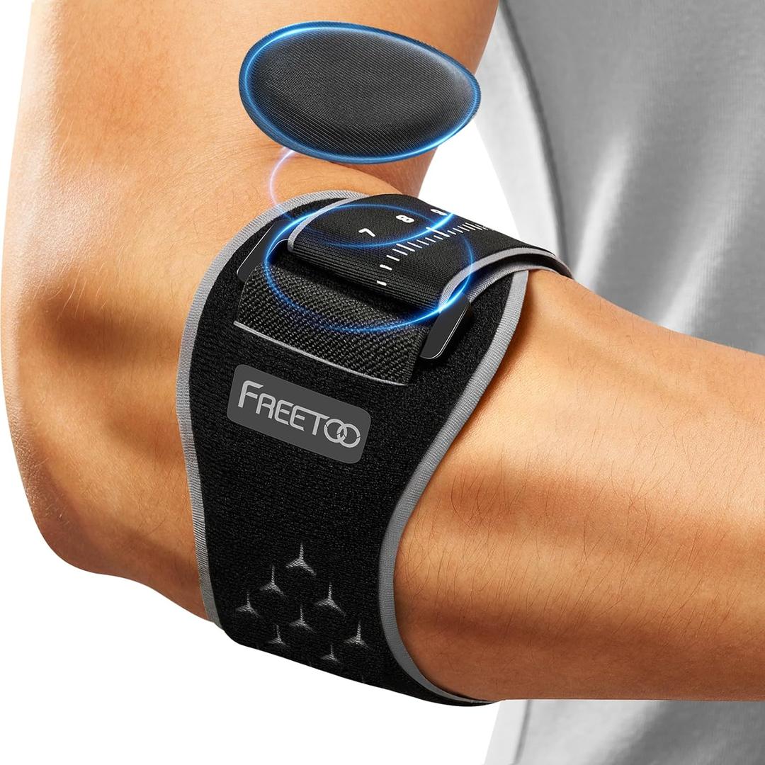 FREETOO Tennis Elbow Brace for Men, Women for Tendonitis, Tennis Elbow Strap with Gel Pad, Golfers Elbow Brace for Men for Tennis & Golfers Elbow, Lateral Medial Epicondylitis. Fits Forearm 7.1''-11'' (Grey-Black)