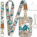 Lanyard Wallet with Id Badge Holder, Sea Turtle RFID Small Keychain Wallet Women Wristlet, Cute Zipper Credit Card Holder Phone Wrist Neck Strap for Key Name Tag, Teacher Student Office Gifts