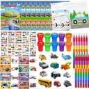 Cinrobiye 72 Pcs Transportation Party Favors Set, Vehicle Car Coloring Books Crayons Tattoos Stickers Stampers, Birthday Supplies Goodie Bag Fillers, Race Car Party Decorations