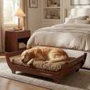 CANAGAN Elevated Wood Dog Bed Frame with Cushion, Walnut Pattern, L_Up to 80 lbs