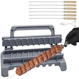 PAXLINSEN Kebab Maker Plastic Press with 6 Stainless Steel Skewers and 1 Peeler, Kabob Skewers Barbecue Machine Maker Mold, Portable Easy to Use Kebabs Essential Grilling Tool (White)